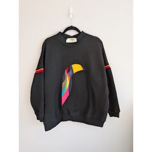 Claude Duke Art to Wear Sweatshirt XL Embroidered Toucan Art Deco Vintage 80s